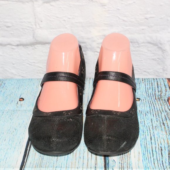 Jambu Muse Black Leather Mary Jane Style Wedge Shoes Size 7 M - Picture 4 of 9